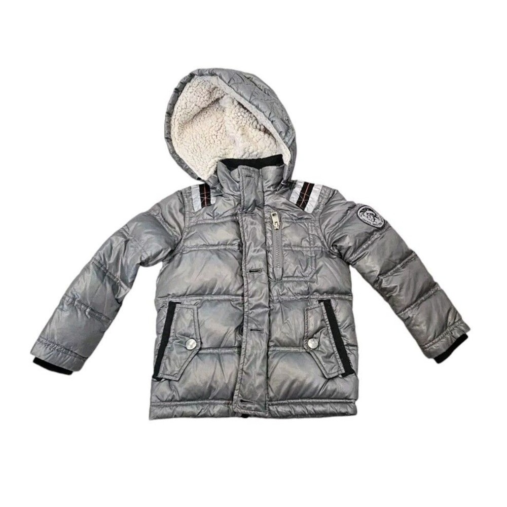 Diesel Jacket 3T Gray Down Puffer Winter Sherpa Hooded Full Zip